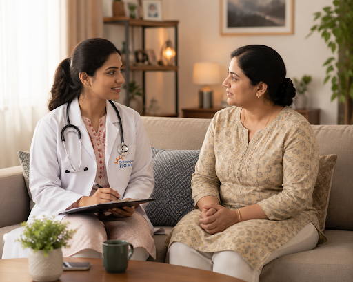 Doctor consulting with patient at home